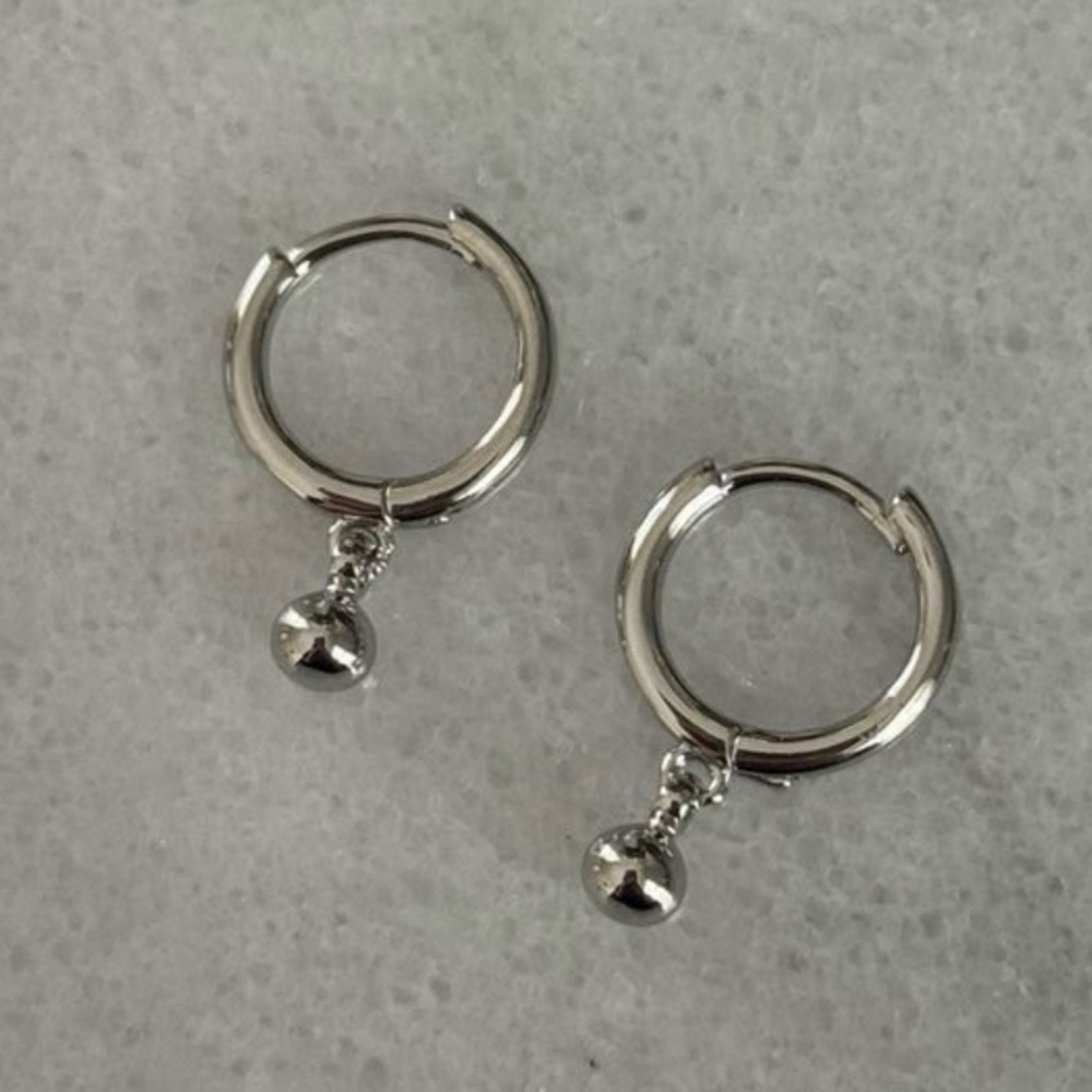Sterling Silver Huggie Hoop Ball Dangle Earrings